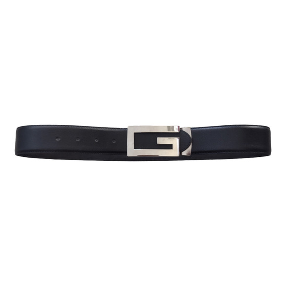 G Leather Belt Size S//M Silver Buckle Dark Brown Black Leather Accessory Belt - Picture 1 of 11